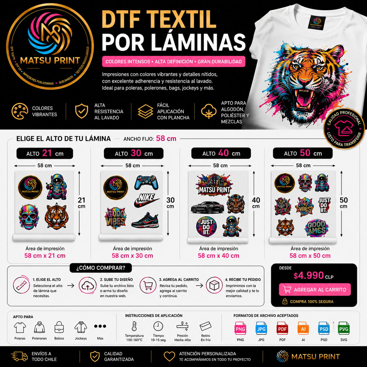 DTF textil por laminas (sube tu diseño listo)
